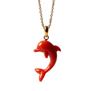 collier avec pendentif de corail dauphin